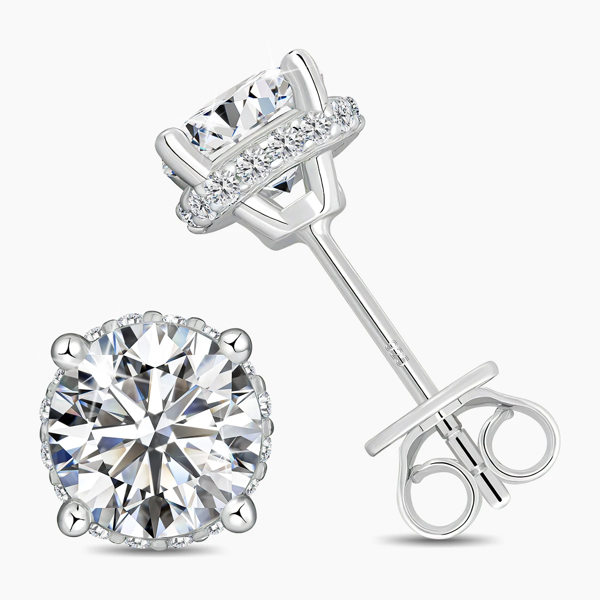 100% Diamanttester-geprüfte Runde Moissanit-Ohrstecker für Damen, 925 Sterling Silber Ohrstecker, Hochzeitsschmuck – Detail 7
