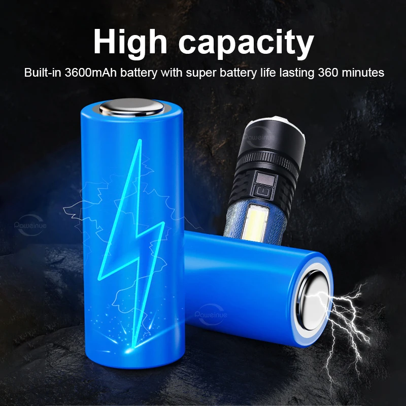 Most Powerful Led Flashlight High Power 500W+COB Rechargeable Led Flashlight Ultra Powerful Tactical LCD Lantern Self defense