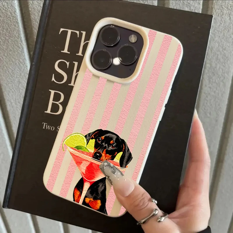 Handyhülle für iPhone 11 12 13 14 15 16 17 Pro Max XS X XR 16E 16 Plus 17e Rosa Gestreiftes Welpen-Cocktail Trendiges Muster Weiche Hülle – Detail 2