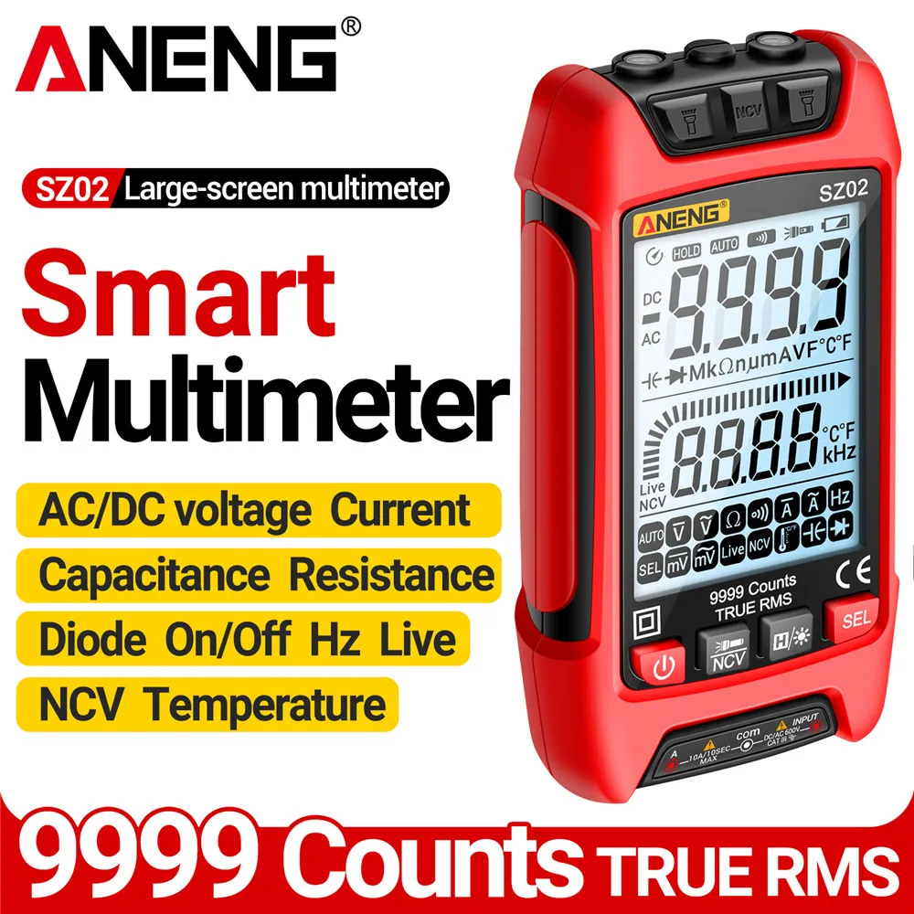 ANENG SZ02 Digital Multimeter Smart AC/DCVoltage Capacitance Meter 6000 Counts  Auto Electrical  Temp Resistance Transistor Test