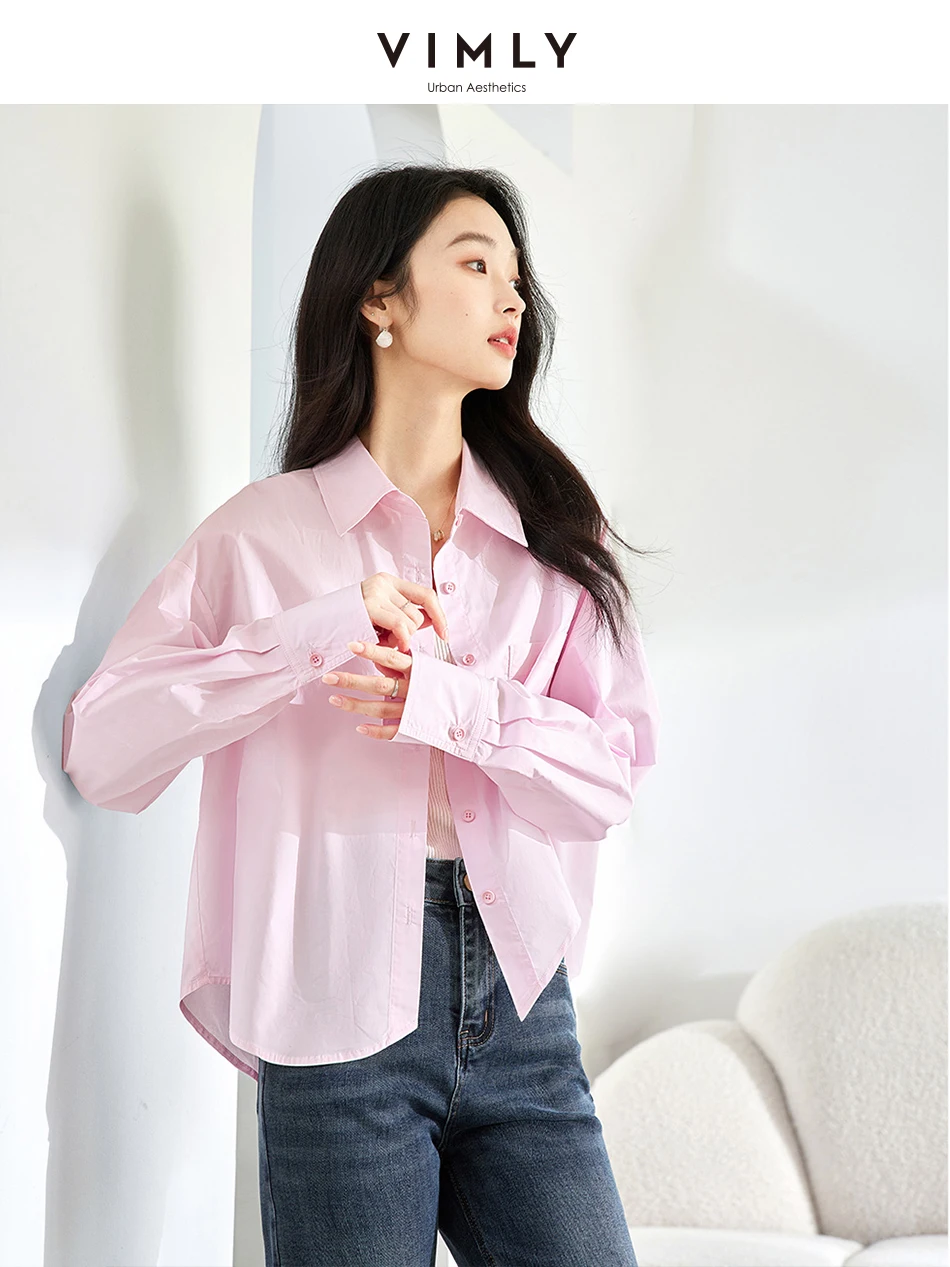 

VIMLY Women's Asymmetries Versatile Pink T-Shirt Autumn New Chic Commuter Drop Shoulder Sleeve Loose Blouse Casual Short Tops