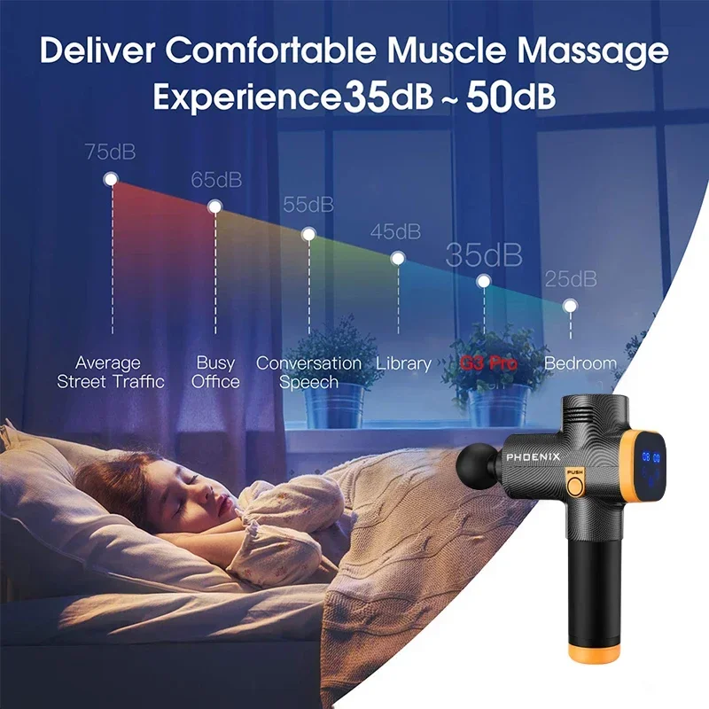 Phoenix a2 pistola de massagem relaxamento muscular massageador de tecidos profundos vibrador dinâmico volta portátil display fáscia arma massagem