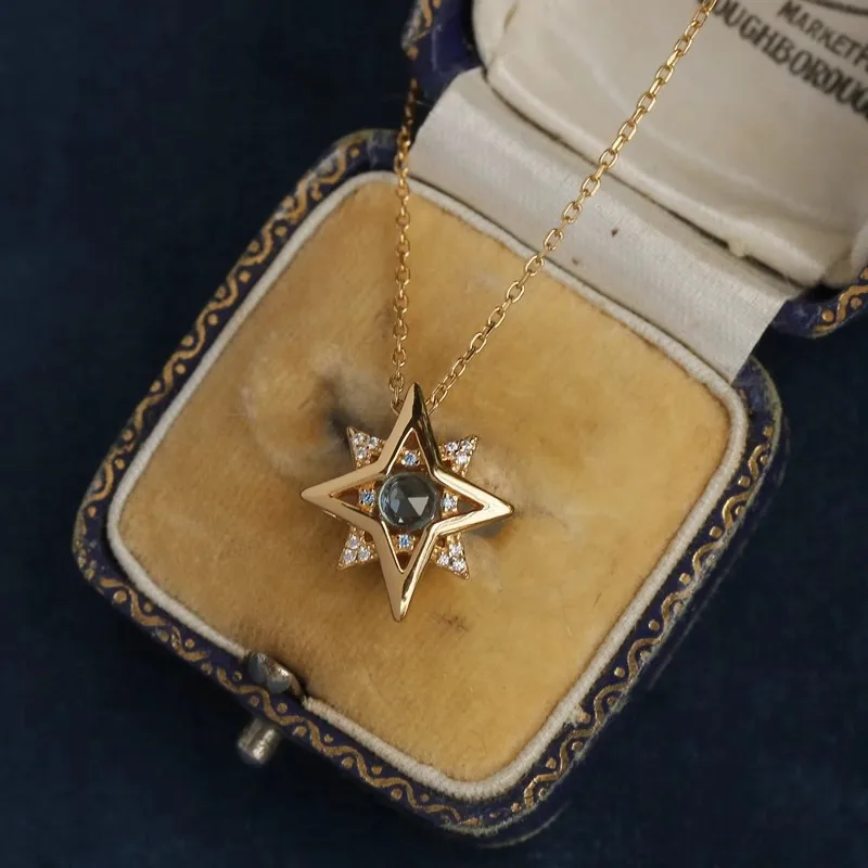 Blue crystal octagonal star pendant necklace inspiration light luxury glossy diamond inlay collar chain high-end jewelry gift