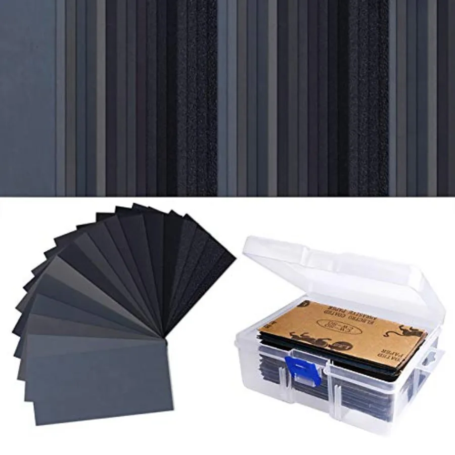

102 Pcs Wet Dry Sandpaper 60 to 3000 Grit Assortment 3 x 5.5 Inch Abrasive Paper with Free Box for Automotive Sanding Wood Furn