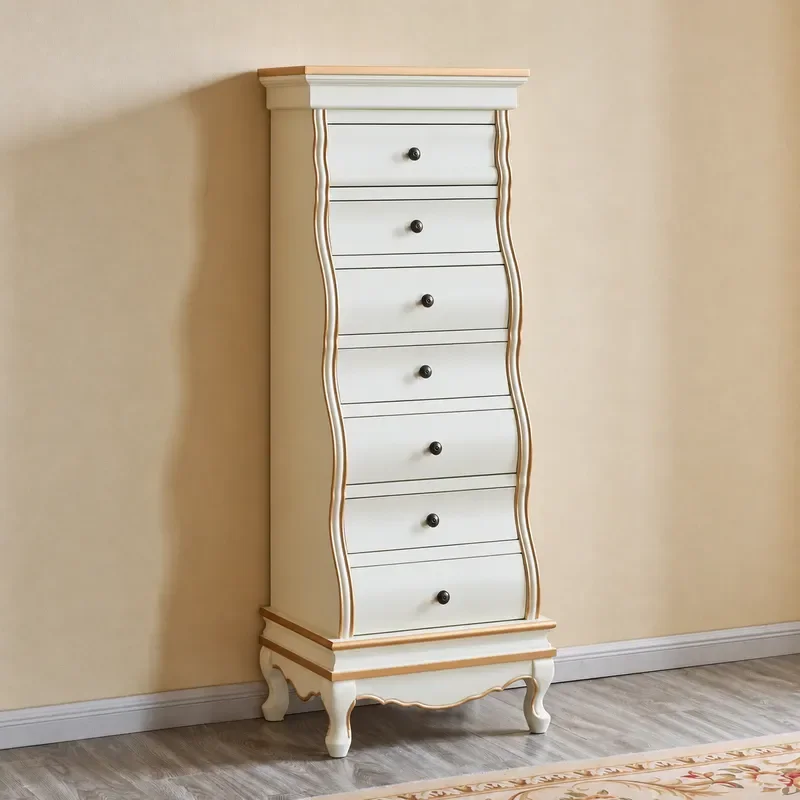 American Country Solid Wood 7 Drawer Chest Cabinet Painted Jewelry Sideboard Locker Storage Organizer High Vertical Dresser