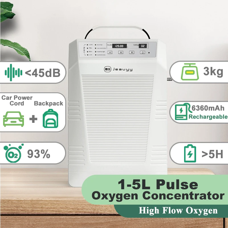 

1L-5L/min Portable Oxygen Concentrator with Rechargeable Battery Oxygen Machine AC 100V-240V Pulse Oxygen Generator