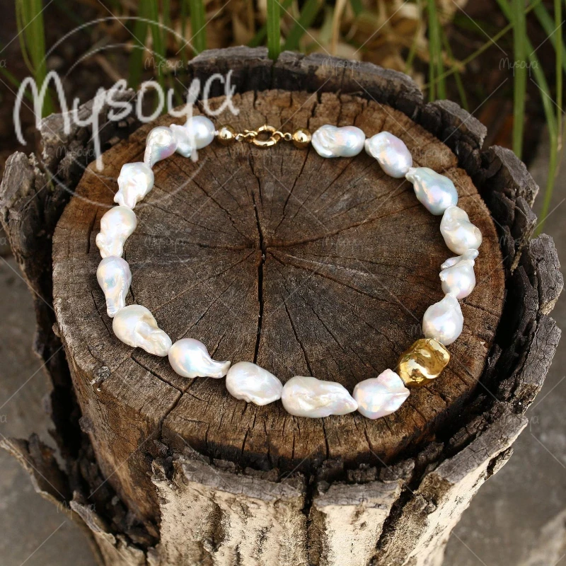 

MYSOYA 12-15mm Large White Baroque Pearl Necklace, Suitable for Birthday/ Wedding/ Mother's Day/ Father's Day Gift A1022