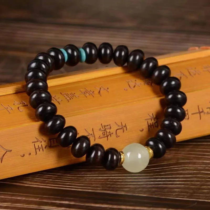 Ebony Yellow Rosewood Abacus Beads Bracelet Luminous Eternal Night Flexible Ring Men and Women Couple Wooden Bracelet Ethnic Sty