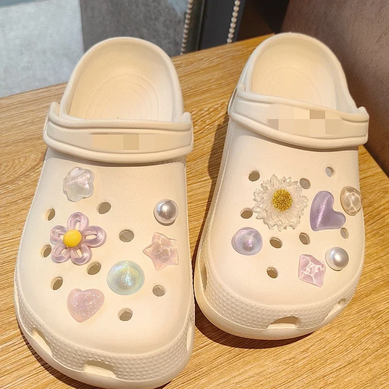 1Set Colorful Sparkling Powder Shoe Charms Set DIY Gemstone Crystal Pearl Flower Shoe Decorations Detachable Shoes Accessories