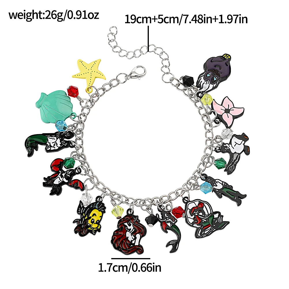 Disney-The Little Mermaid Bracelet for Women, Creative Cartoon Bangle for Girls, Birthday Jewelry Gifts, Cute Fashion