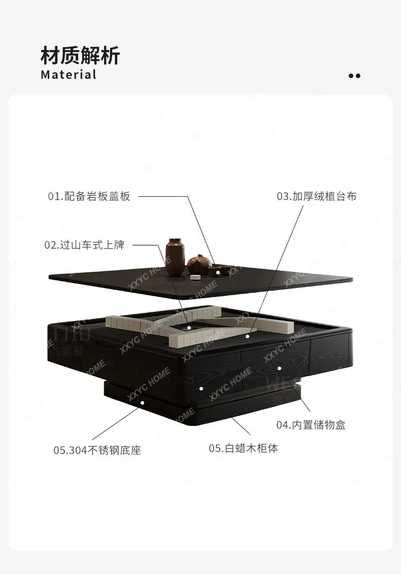 Solid wood coffee table mahjong table can be lifted and lowered in ancient style for home use, movable heating fire mahjong