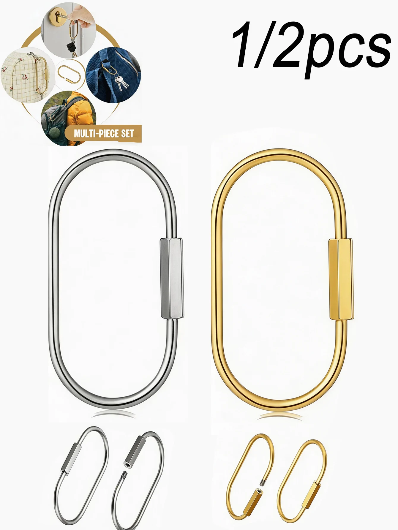 Silver/Gold Stainless Steel Threaded Keychain Outdoor Bag/Durable Outdoor Bags for DIY Necklaces Keychain Jewelry Making Supplie