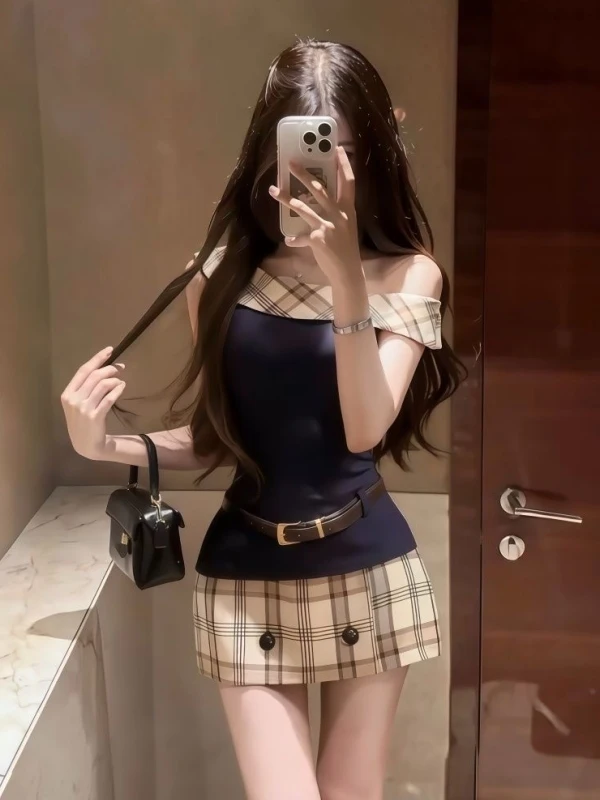 

Elegant Summer Fashion Set High Waist Short Skirt One Shoulder Top Bodycon Style Breathable Comfortable Women's Outfit