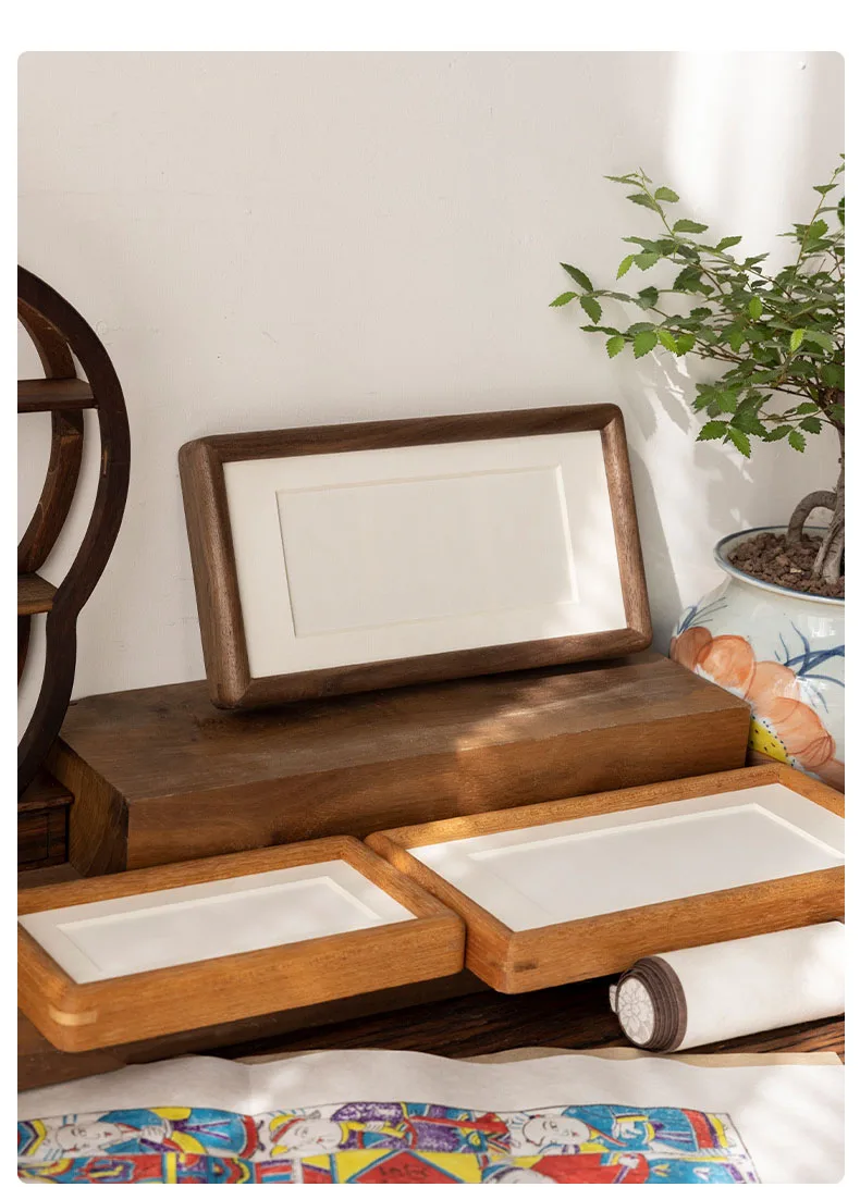 Rectangular Solid Wood Photo Frame High-Quality Black Walnut/Teak Mortise and Tenon Picture Frame Display Stand Desktop Decor