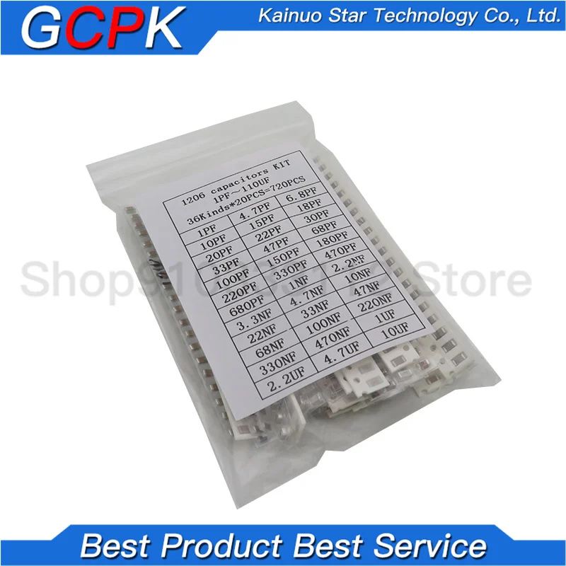 1206 SMD Capacitor assorted kit ,36values*20pcs=720pcs 1pF~10uF Samples Kit electronic diy kit