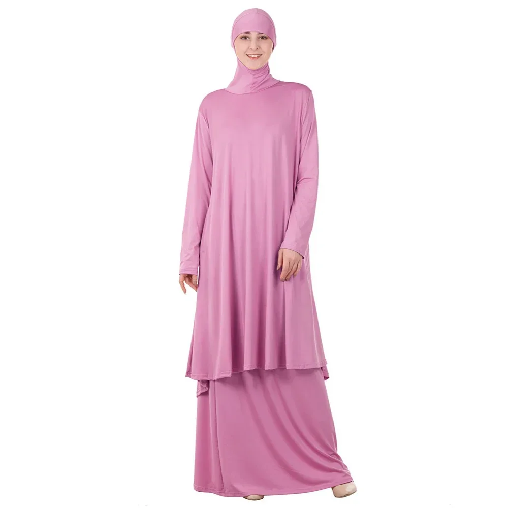 Ramadan 2 Piece Khimar Set Abaya Muslim Women Prayer Garment Dubai Dress Jalabiya Eid Djellaba Turkey Kaftan Robe Islam Clothing