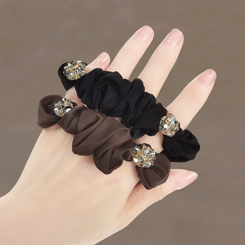 

High Elastic Rhinestone Ponytail Holder Korean Premium Versatile Hair Elastic Band for Women Bun Daily Use Black Headband