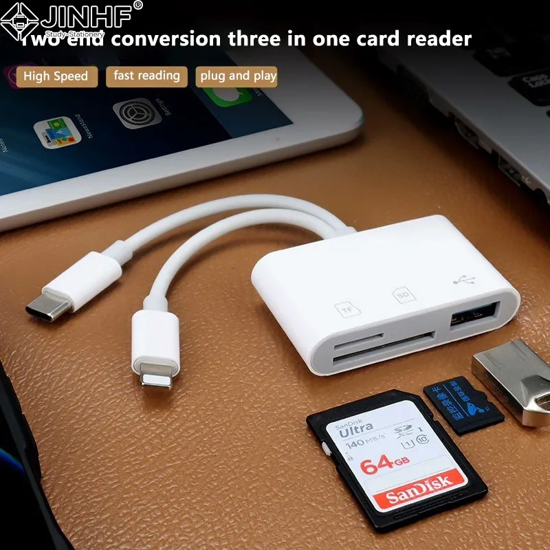 1 قطعة 2 في 1 قارئ بطاقات OTG للكمبيوتر المحمول نوع C إلى SD TF محول بطاقة الذاكرة ForiPhone قارئ البطاقات الذكية المتعددة لا يتطلب التطبيق