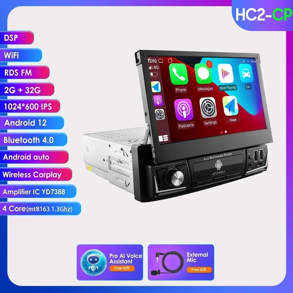 Quad-Core 2+32 Carplay Android 14 1Din Auto GPS Navigatie 7'' Universele Autoradio WiFi Bluetooth MP5 1 DIN Multimedia Speler RDS