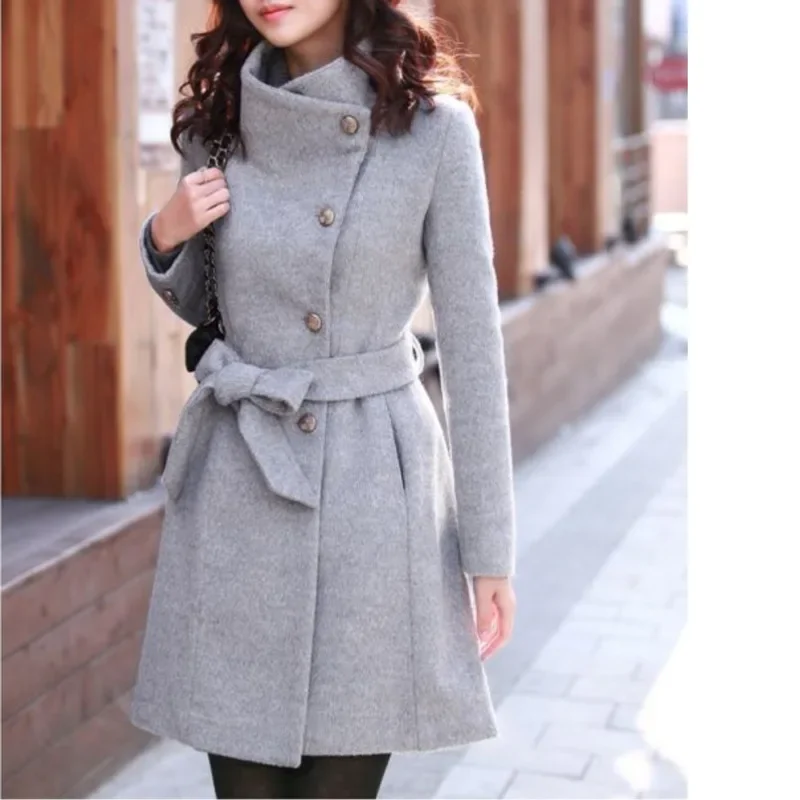 

Women 2022 Mixing High Quality Long Slim Coats New Fashion Lapel Wool Coat Ladies Autumn Winter Manteau Femme Overcoat Cotton
