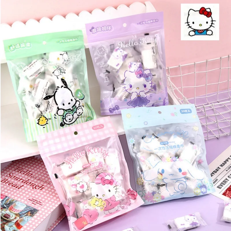 

hello kitty Sanrio compressed towel thickened my melody kuromi travel facial cleansing absorbent cotton face towel 20 pieces