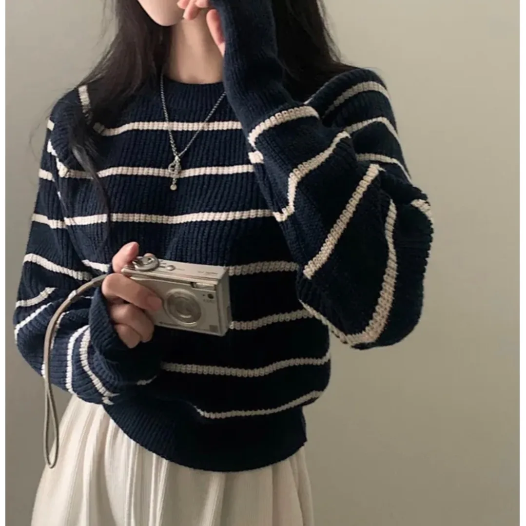 

Теплый вязаный свитер Thiened Hand Sve с отверстиями, круглый Ne, осеннее новое поступление, цветной полосатый дизайн