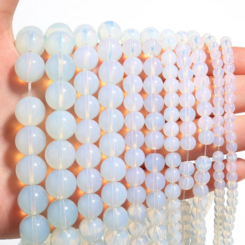 31-95 Stück/Lot Weiße Opal-Perlen Opalit-Quarz Runde Naturstein-Perlen Lose Abstandsperlen für Schmuckherstellung DIY Armband Ohrringe