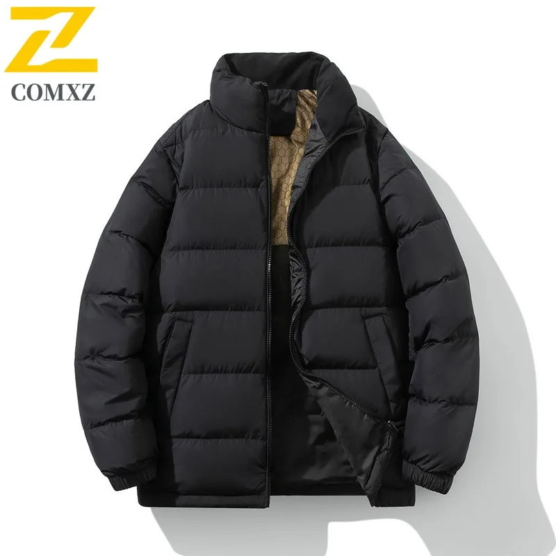 COMXZ 2025 Men Down Jacket Classic Stand Collar Outdoor Cycling Thickened Warm Parka Street Style Lightweight Winter Coat