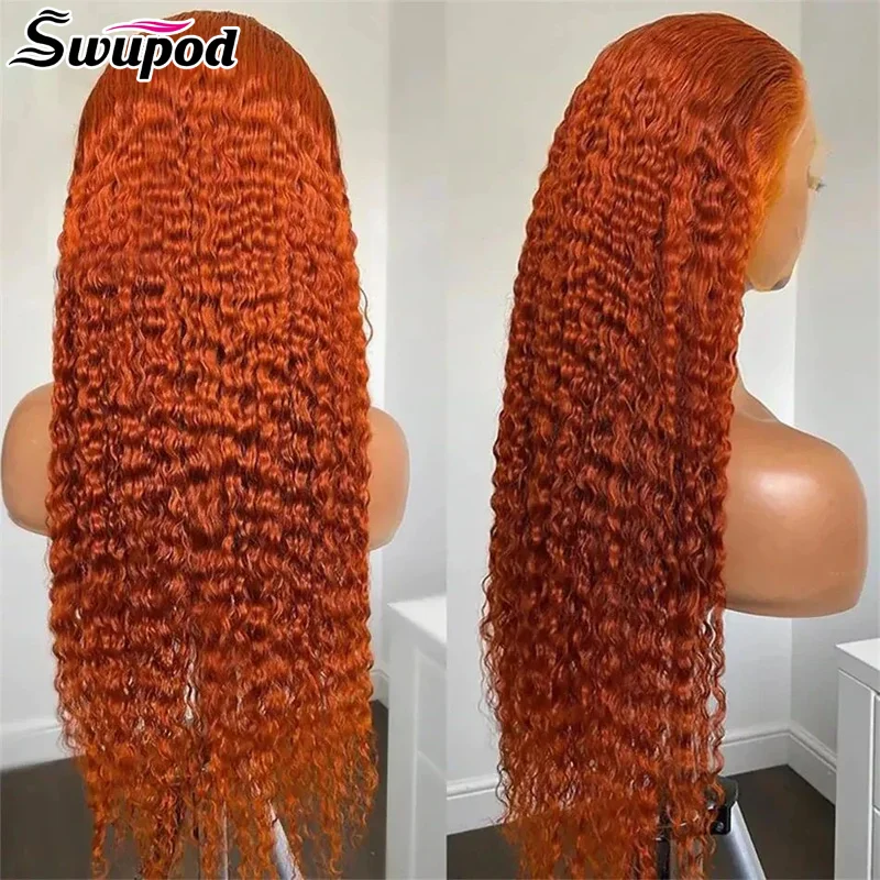 Peruca de Cabelo Humano Onda Profunda Transparente, Gengibre Laranja, HD Lace Frontal Peruca, Água Colorida Peruca Encaracolada, Perucas Pré Arrancadas, 13x6, 13x4