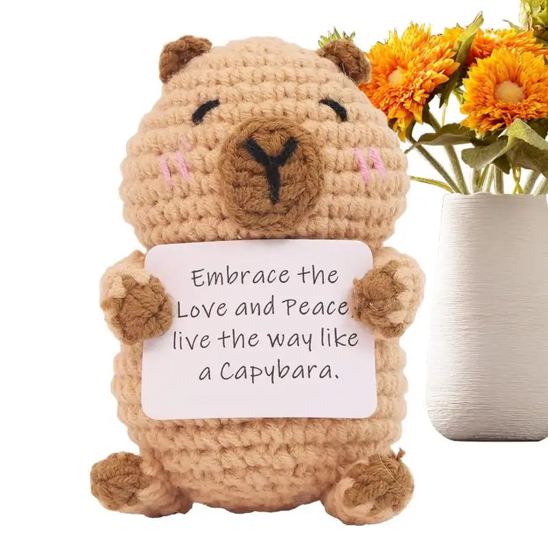 Funny Positive Capybara Emotional Support Plush Cheer Up Capybara Knitted Capybara Doll Funny Crochet Inspirational Comfort