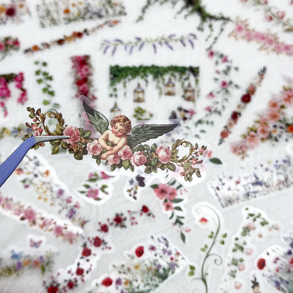 Picture 3: 60pcs Flower Hand Account Lace Transparent PET Stickers Decals For Phone Laptop Notebook Suitcase Guitar DIY Aesthetic Stickers