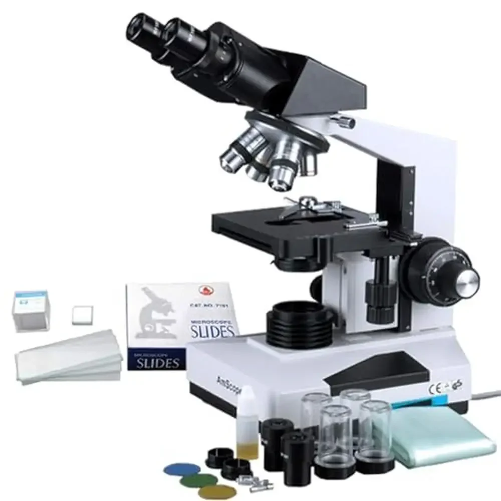 Binocular Microscope 1600X Magnification Study Specimens Veterinary Clinic Classroom LED Lighting Metal Construction 2-Layer