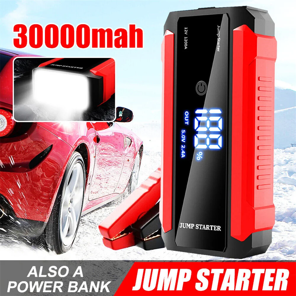 

30000mAh Car Jump Starter 1200A 12V Portable Emergency Start-up Charger For Cars Booster Battery Starting Device With LED Light