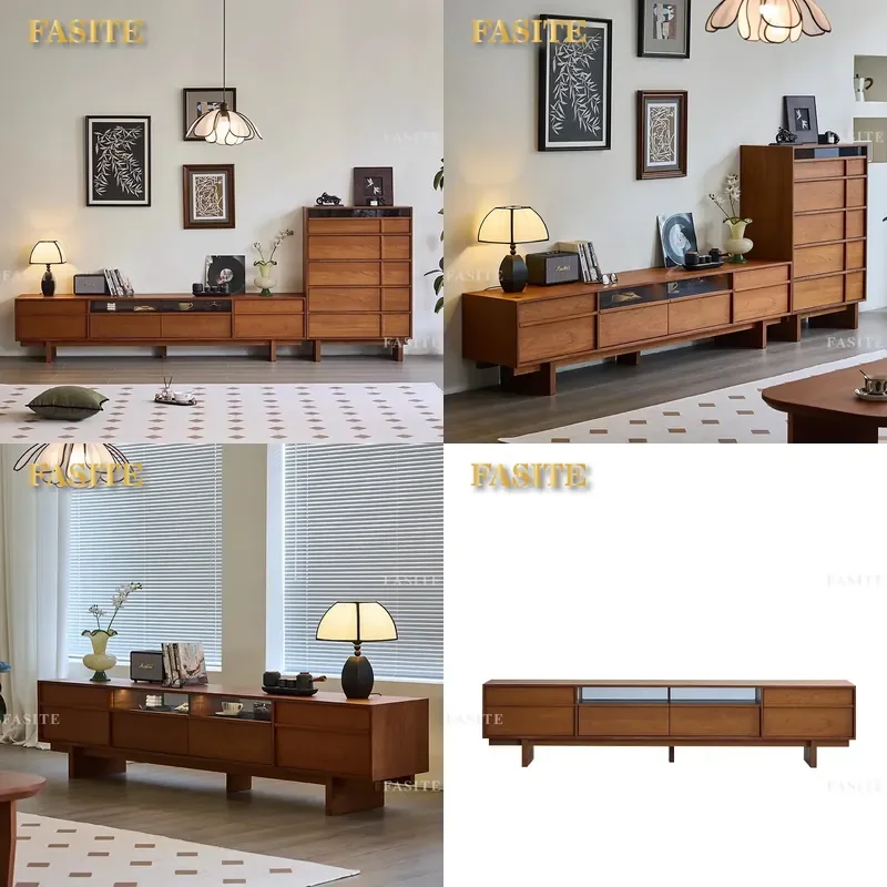 For Medieval Retro Solid Wood TV Cabinet Living Room Floor Storage Locker Integrated Video Console Furniture Home Decor