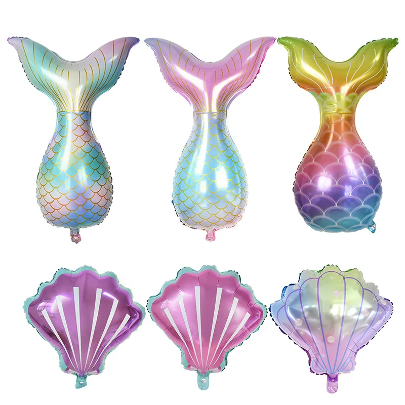 

Iridescent Mermaid Tail Shell Foil Balloons Cartoon Ocean Theme Kids Birthday Party Anniversary Decoration Supplies