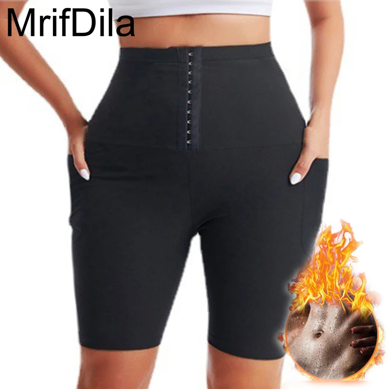 

MrifDila High Waist Slimming Leggings Buckle Closure 2 Pockets Sauna Pants Women's Weight Loss Pants Heat Trapping Body Shaper