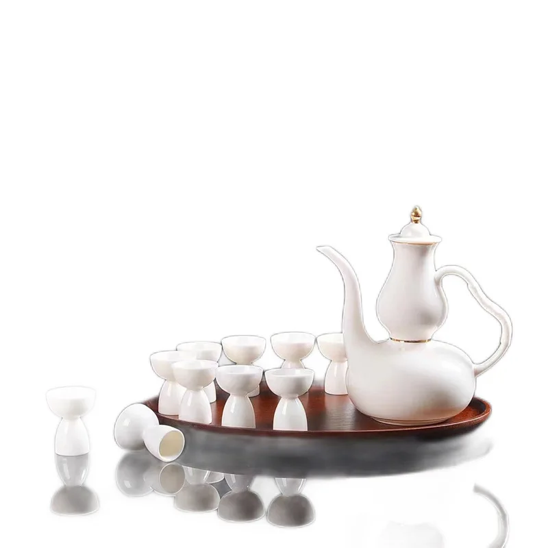 

Suet jade, porcelain high, white porcelain cup set, household wine jug, Chinese style, antique