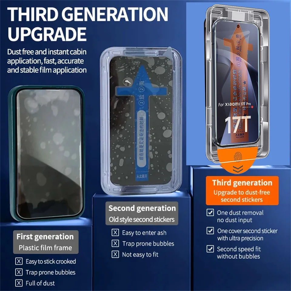 3 Piezas de Protector de Pantalla Sin Polvo para Xiaomi 17T 14T, Vidrio Templado para Xiaomi Mi 17T Pro, Instalación Fácil con Caja Anti-Polvo 3