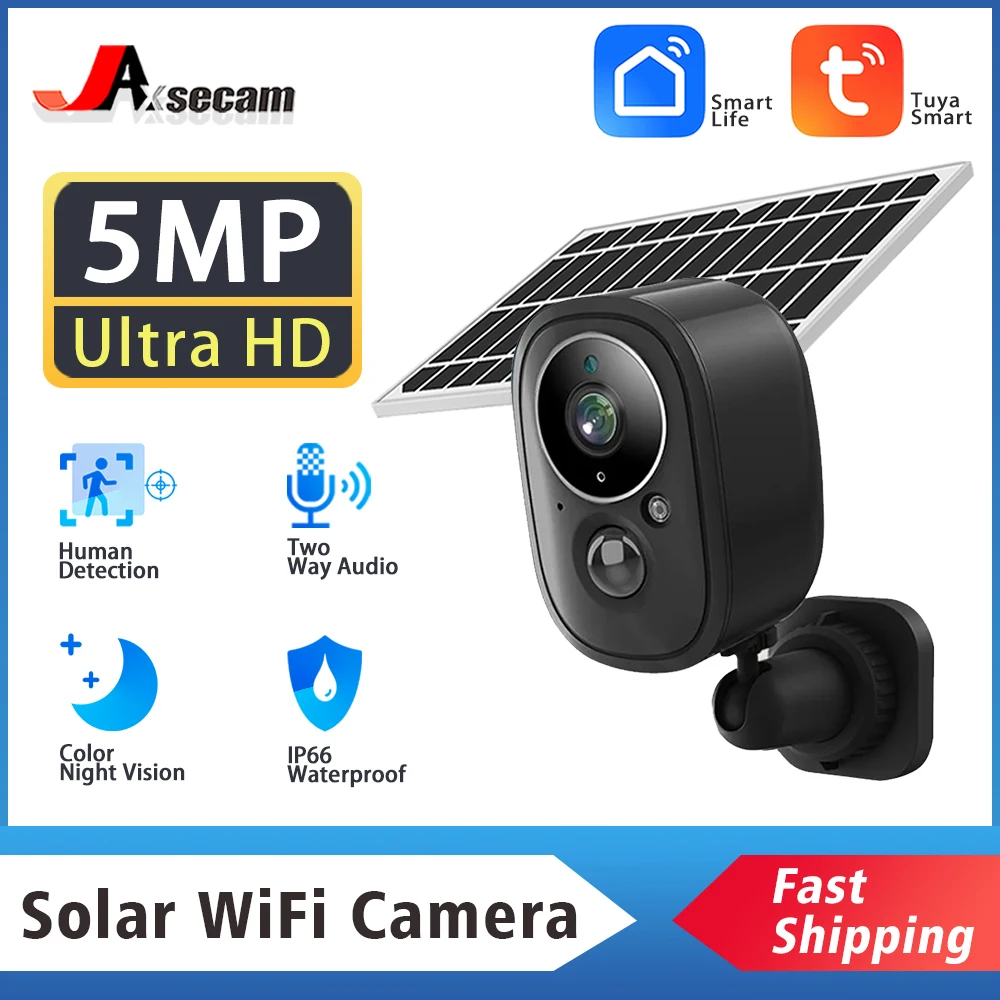 Tuya Smart Life WiFi 5MP solare esterno Wireless alimentato a batteria telecamera di sicurezza PIR Motion Alarm Cloud Storage Audio bidirezionale