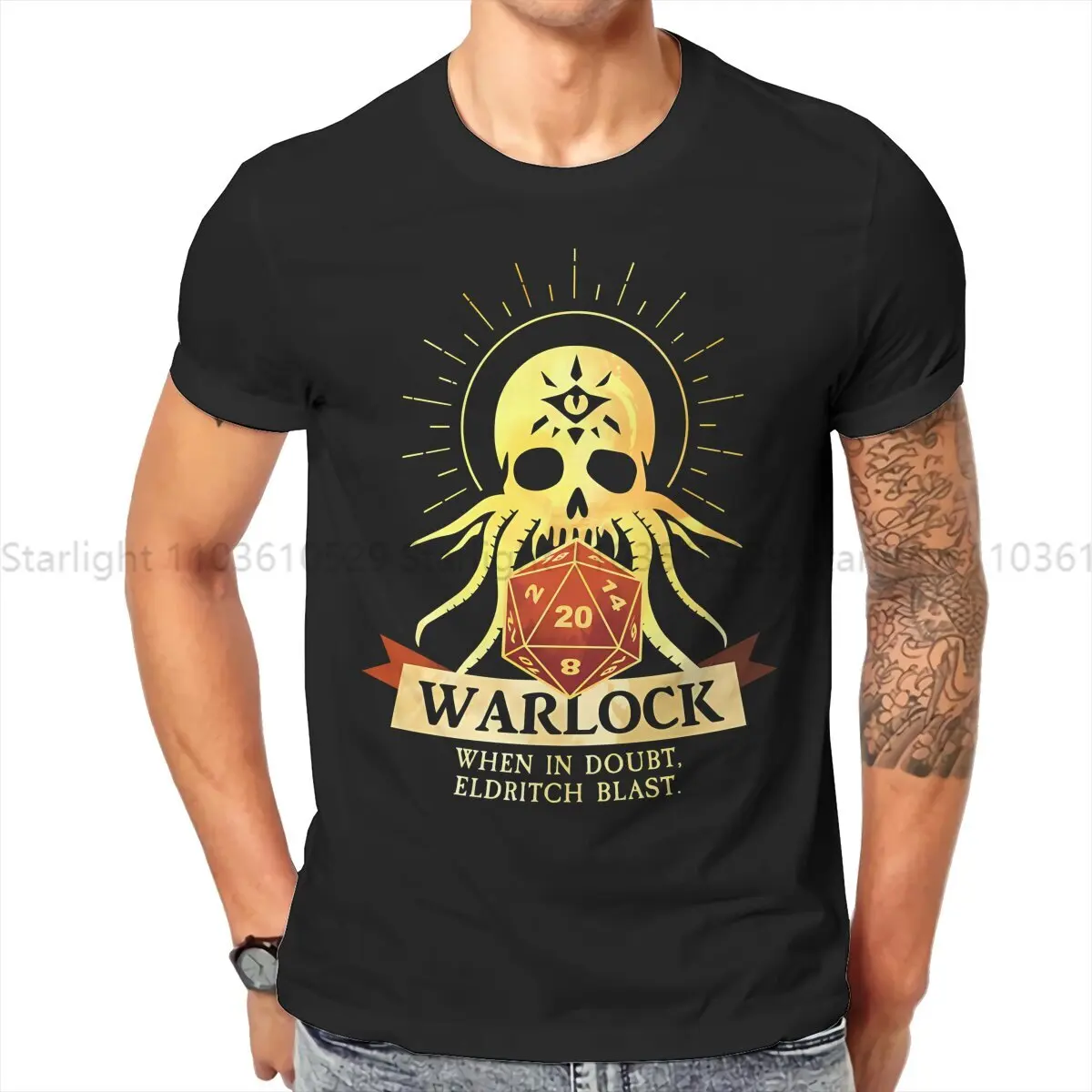 T-shirt do jogo do dnd dos homens, feiticeiro quando em duplo eldritch, explosão elegante camiseta, roupas masculinas de lazer, novo design