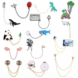 Trend Chain Link Art Brooch Bee Astronaut Bell Panda Whale Dinosaur Balloon Noodle Eye Wing Umbrella Girl Badge Punk Pin Jewelry