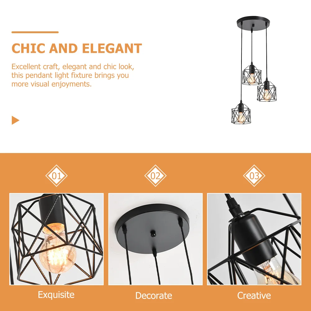 

3 Industrial Style Pendant Light Fixture Rustic Hanging Lamp for Kitchen Dining Room Black Ceiling Light Fixtures