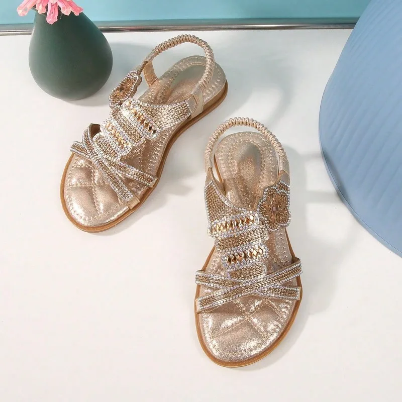 

Bohemian Style Children's Shoes Summer Fashion Flower Soft Soled Crystal Sandals Girls' Princess Children's Shoes