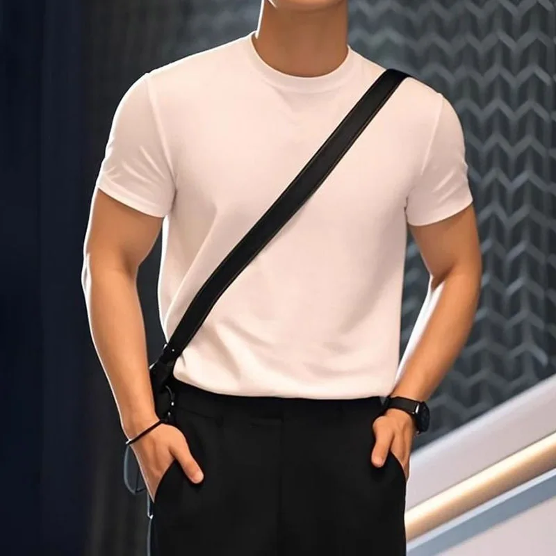 

Men's Clothing Solid Color Shoulder-Corrected Fashionable Short Sleeve T-Shirt Slim Fit Summer Top Trend Comfortable Breathable