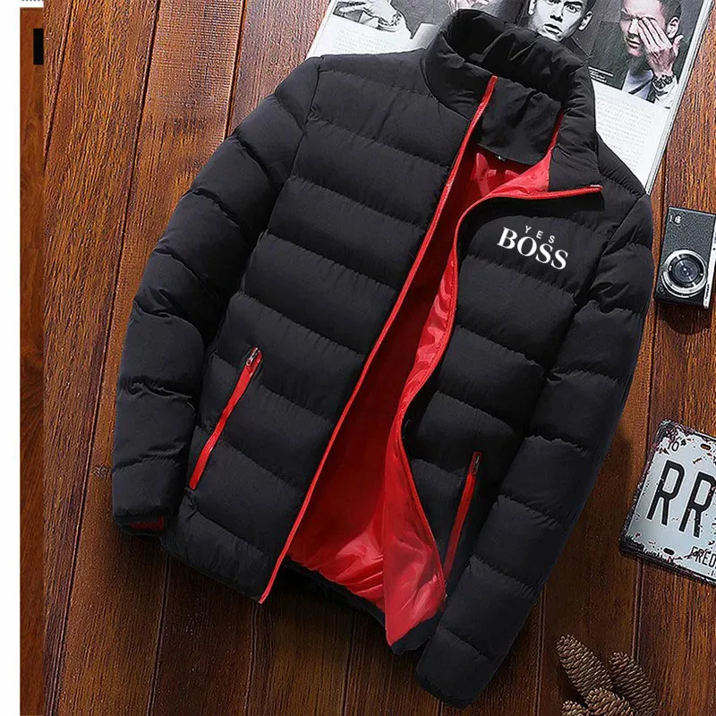 Dikke Heren Nieuwe Warme Parka Jassen Winter Casual Heren Bovenkleding Jassen Effen Opstaande Kraag Heren Windscherm Katoen Gewatteerd Donsjack