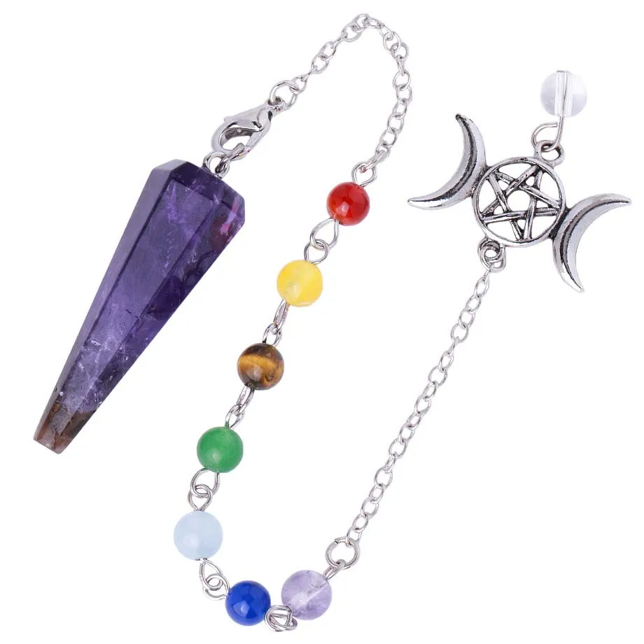 Crystal Hexagon Pendulums for Dowsing Divination Natural Healing Amethyst Rose Quartz Reiki 7 Chakra Stone Beads Pendant Pendulo