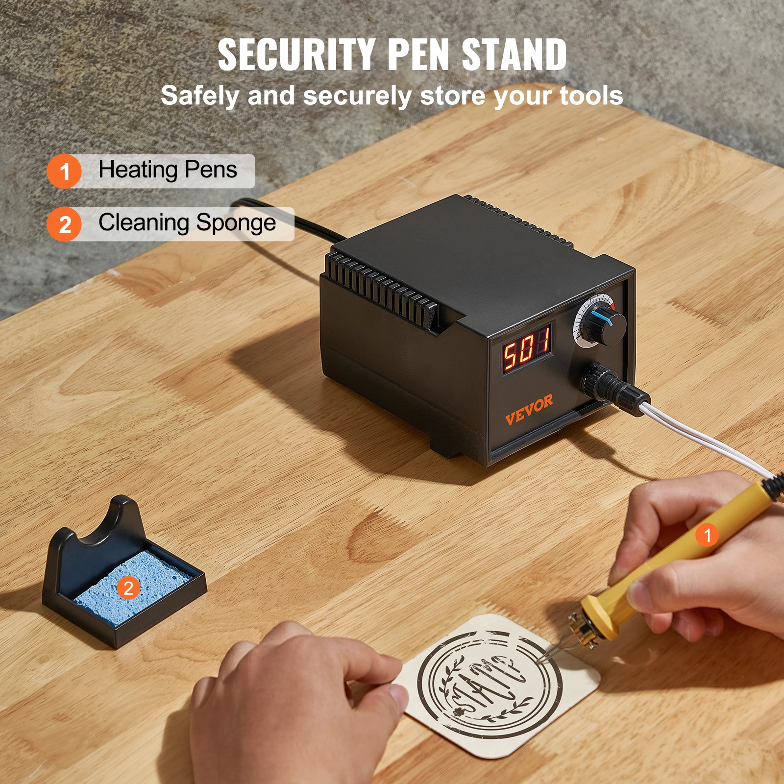 VEVOR Wood Burning Kit 200-700°C Adjustable Temperature with Display Wood Burner with 1 Pyrography Pen 1 Pen Holder 23 Wire Nibs