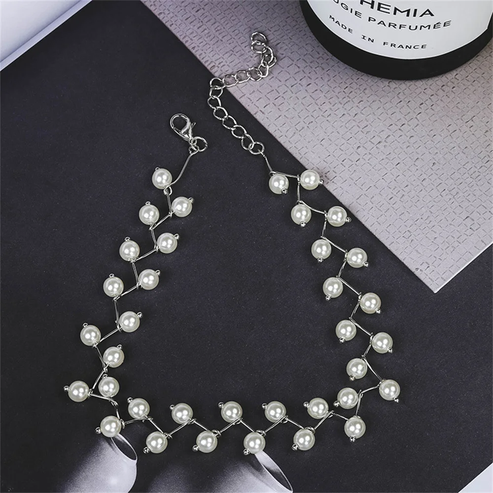 Imitation Pearl Chain Choker Simple Gold Color Clavicle Chain Necklace For Women Fashion Party Jewelry Trendy Wear image 5