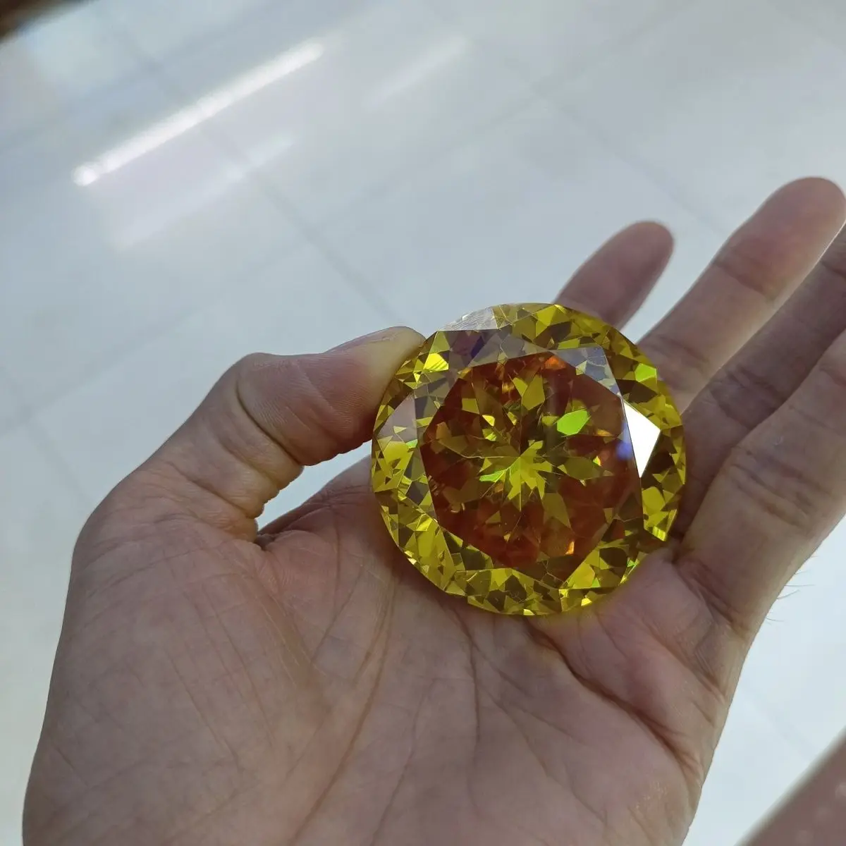 50mm big ring 100 faces cut zircon gem golden yellow pink orange zircon decoration 150g