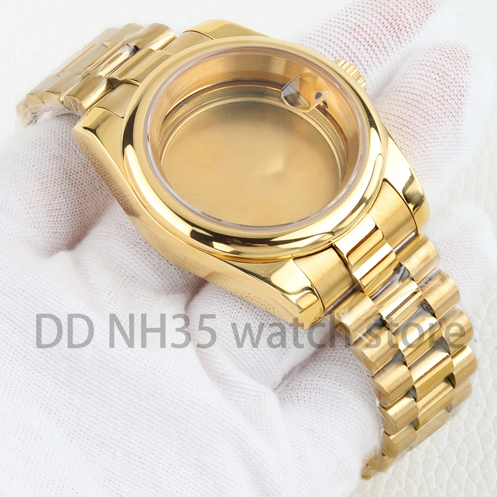 

36MM 39MM Watch Case gold Pvd for DATEJUST Stainless Steel Watch Cases Fit nh35/nh36 Movement 28.5mm Sapphire glass Presidential